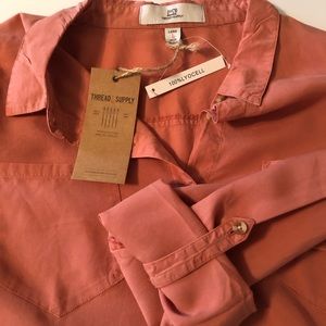 Thread & Supply Button Down Roll Tab Sleeve Top
